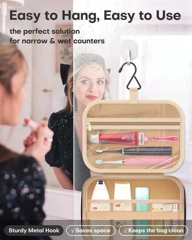Travel Toiletry Bag for Women & Men, Waterproof Makeup Bag with Hanging Hook and Multiple Pockets, Cosmetic Bags for Women, Trav