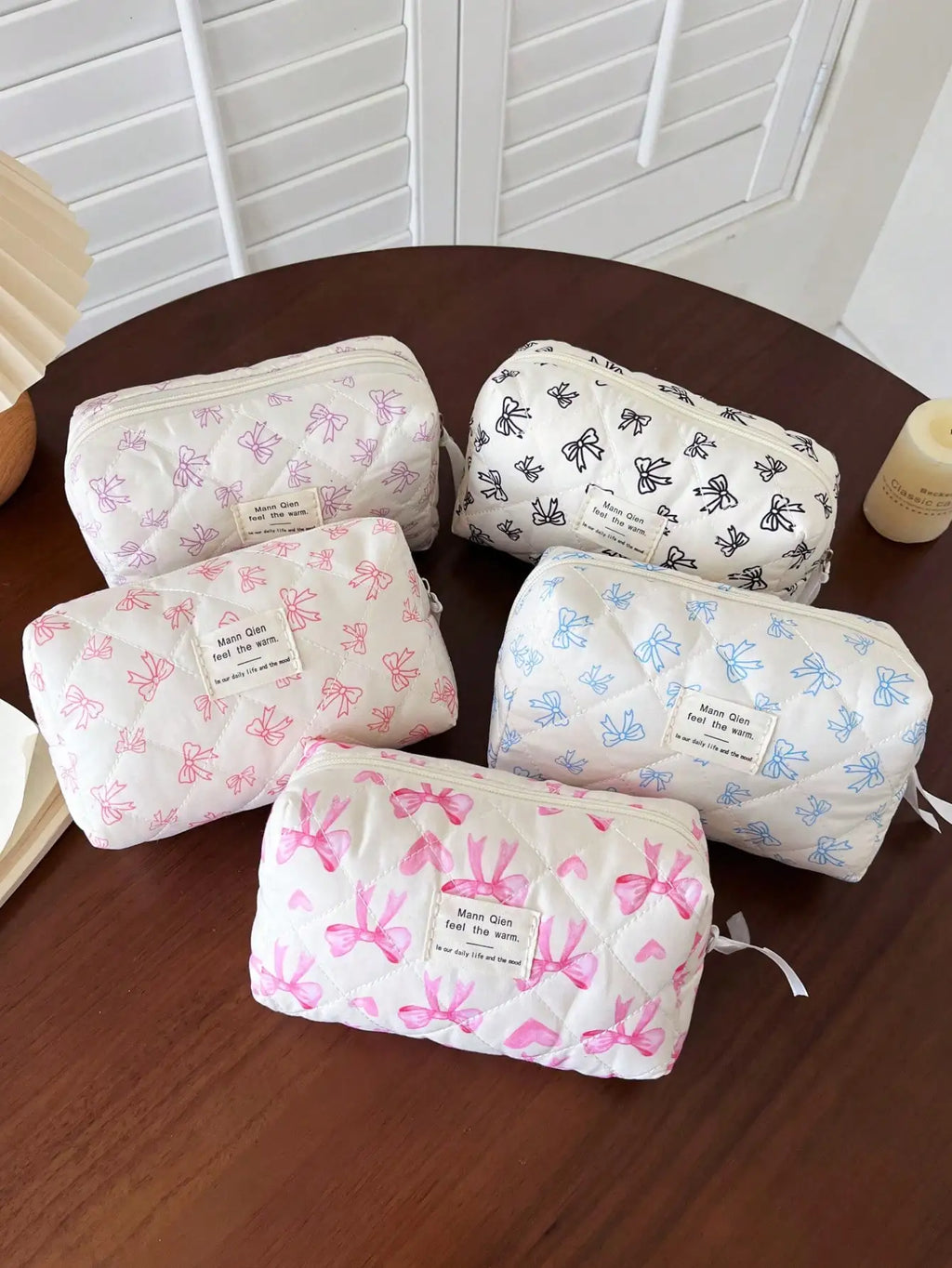 Bow MakeUp Bag  Cute Bow Knot Pattern Make up Bag Pink Love Toiletries Bag Travel Make Organizer Zipper Pouch,Quilted Cosmetics