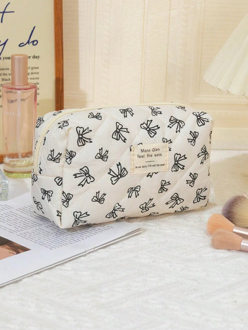 Bow MakeUp Bag  Cute Bow Knot Pattern Make up Bag Pink Love Toiletries Bag Travel Make Organizer Zipper Pouch,Quilted Cosmetics